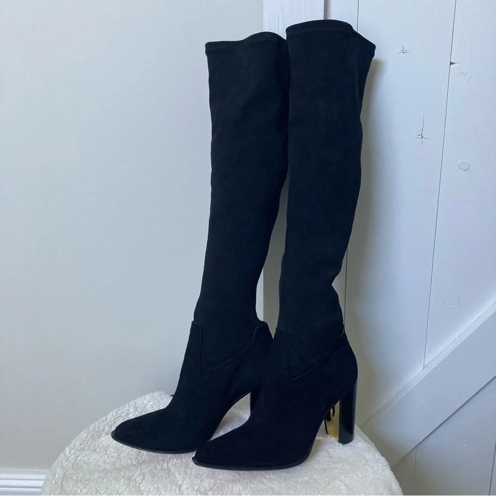 Rachel Zoe Biancaz knee high stretch suede boots black size 8
